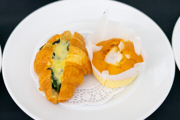 Catering. Off-site food. orange cake and Croissant