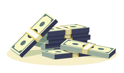 Naklejka premium Stack of green dollars paper banknotes. Cash wealth in realistic style. Business design element for banner or poster. Banking design element. Credit, profit symbol. Saving success. Vector illustration
