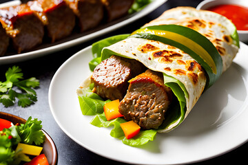 delicious grilled wrap kebab, meat kebab