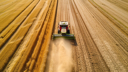 Drone view of combine harvester