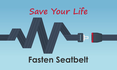 Fasten your seatbelt concept. Drive safe and safety first. Vector illustration.