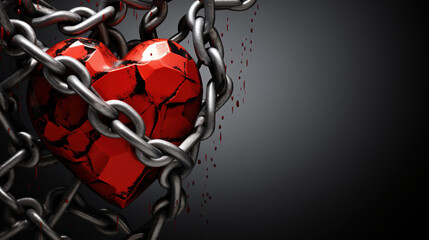 Chain and heart. Valentine day background. Created with Ai - obrazy, fototapety, plakaty