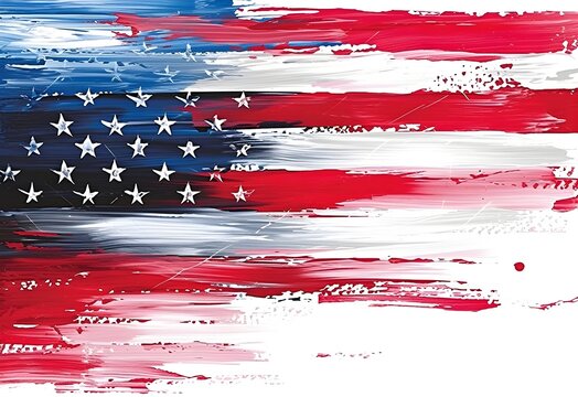 an american flag painted on a white background, in the style of hand-drawn, american 