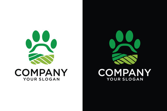 Vector graphic illustration of dog paw and tree logo