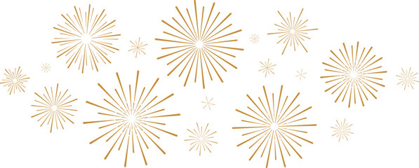 Abstract gold firework vector clip art set, art deco burst shapes, carnival festive holiday decoration element - obrazy, fototapety, plakaty