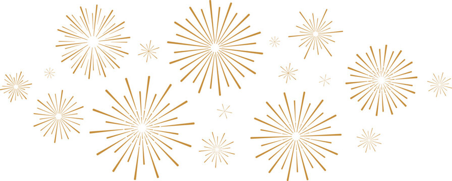 Abstract gold firework vector clip art set, art deco burst shapes, carnival festive holiday decoration element