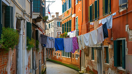 Fototapeta na wymiar Italy Venice Laundry drying on clothesline