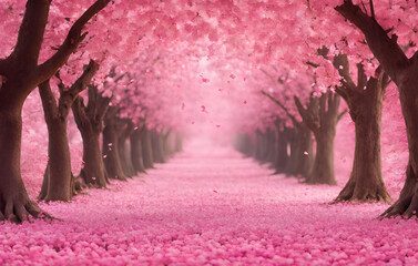 Photo of Serene Cherry Blossom Path With a Carpet of Pink Petals Unde Peaceful Landscapes Calm
