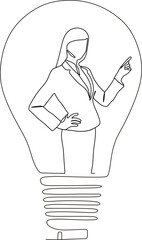 continuous line of stylish office worker woman inside lamp
