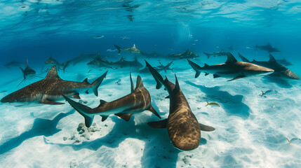 Nurse sharks in blue sea