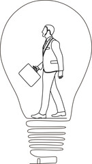 continuous line of stylish office worker man in lamp