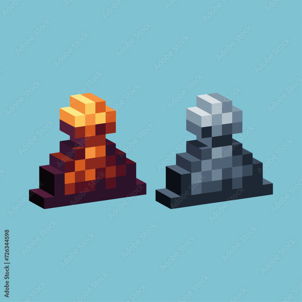 Poster isometric pixel art 3d of chess pieces icon for items asset.chess icon on pixelated style.8bits perf
