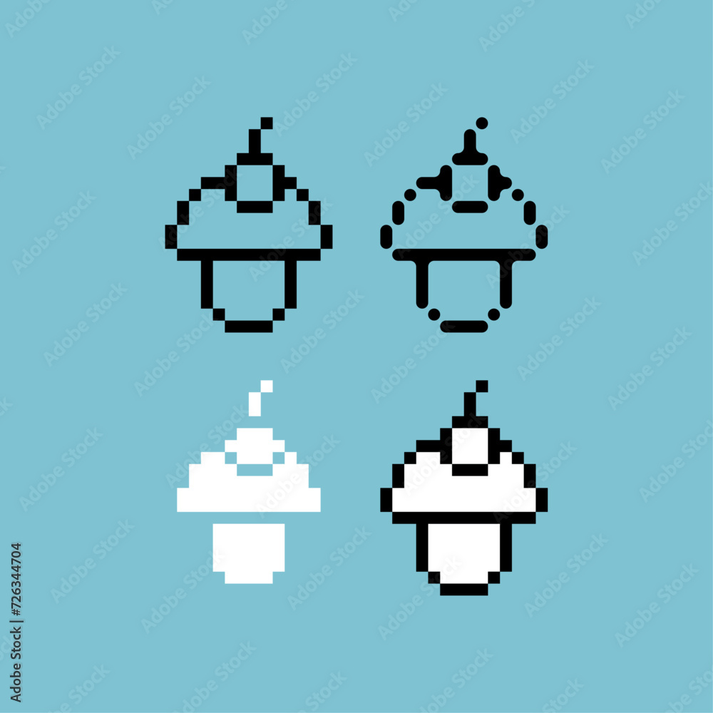 Poster pixel art outline sets icon of pancake variation color. cake food icon on pixelated style. 8bits per