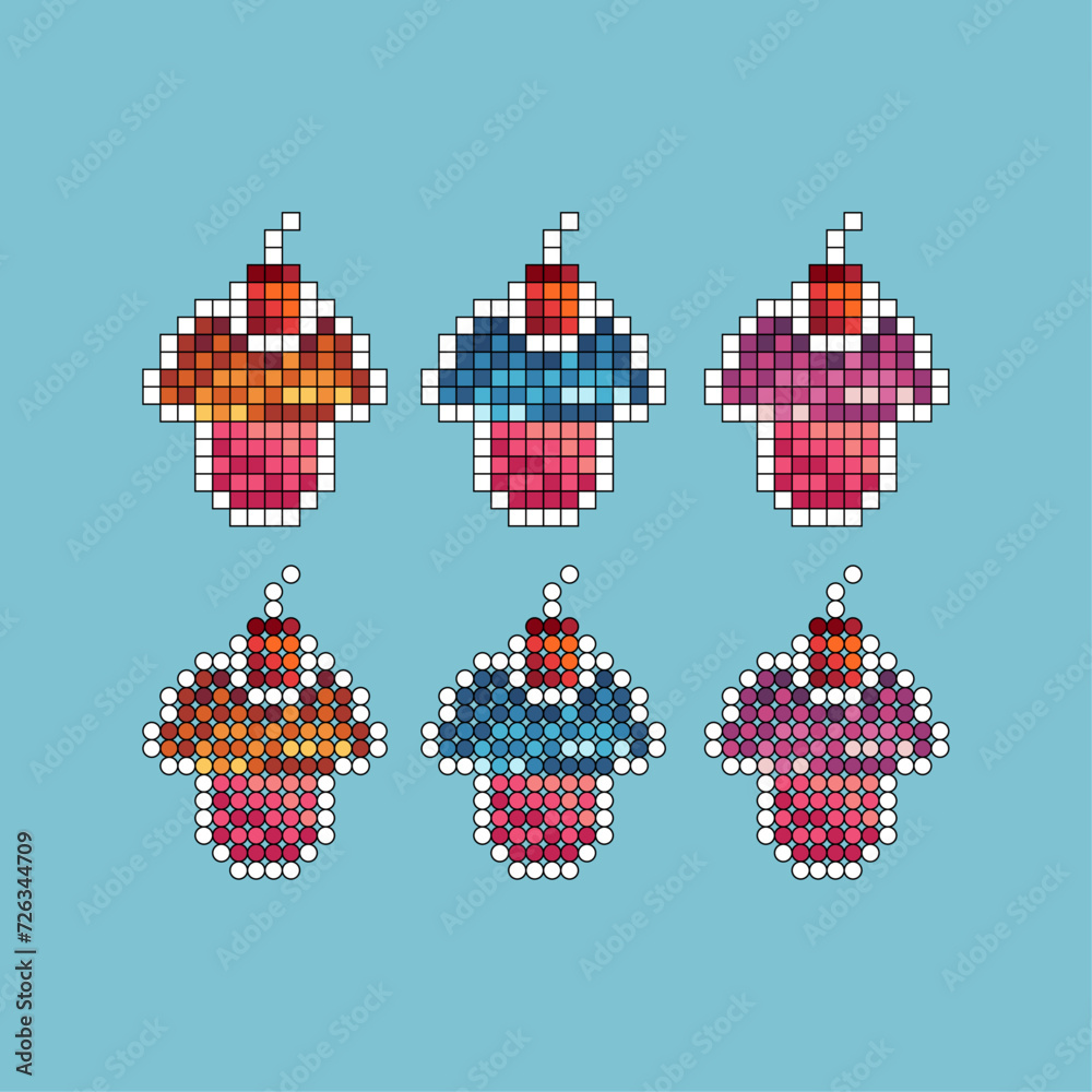 Poster pixel art stroke sets icon of pancake variation color. cake food icon on pixelated style. 8bits perf