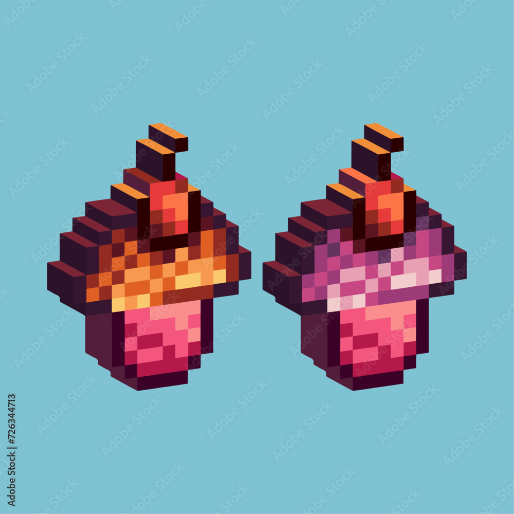 Poster isometric pixel art 3d of sweet cake icon for items asset.pancake icon on pixelated style.8bits perf