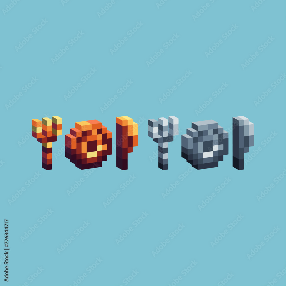 Poster isometric pixel art 3d of cutlery tool icon for items asset. eating tool cutlery icon on pixelated s
