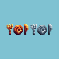 Obraz premium Isometric Pixel art 3d of cutlery tool icon for items asset. Eating tool cutlery icon on pixelated style.8bits perfect for game asset or design asset element for your game design asset.