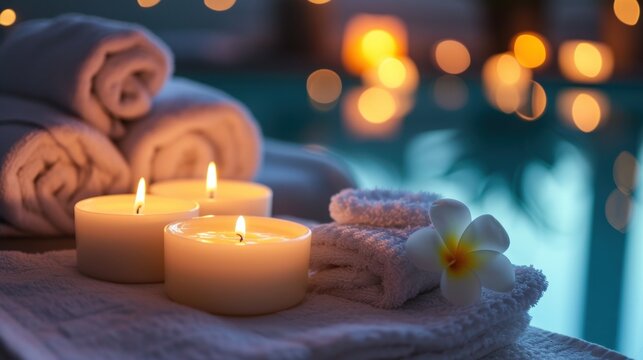 Beauty spa treatment with candles. Spa treatment set. generative AI image