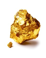 Gold Nugget with Smaller Piece on White