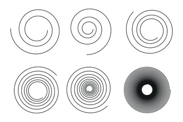 Black spirals on white background set - obrazy, fototapety, plakaty