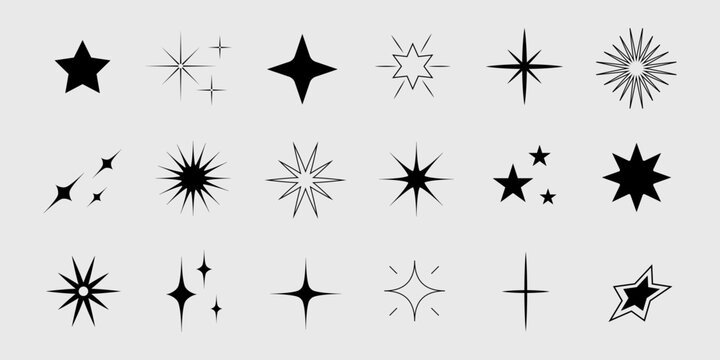 Sparkle Icons set. Twinkle stars collection. Shine star icons. Effect shine, glitter, twinkling and clean. Star sparkle icon. Vector illustration.