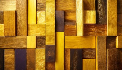 Wallpaper texture gold black wood wall background Colorful wooden blocks aligned.