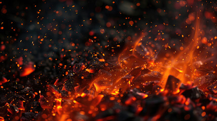 Fototapeta na wymiar The eternal beauty of glowing embers against a backdrop of profound darkness