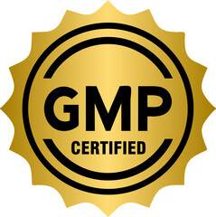 GMP Certified or Good Manufacturing Practice Certified gold badge stamp, golden GMP certified stamp