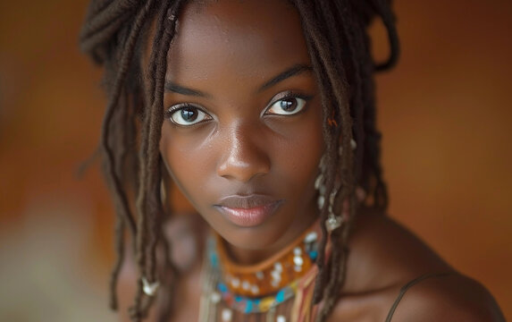 Multiracial Woman With Dreadlocks Poses for Portrait