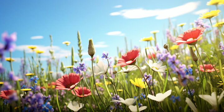 Meadow with flowers HD 8K wallpaper Stock Photographic Image .
