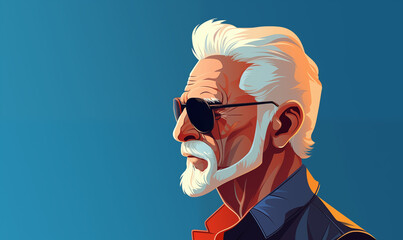 Senior cool men profile and copy space, illustration generative AI

