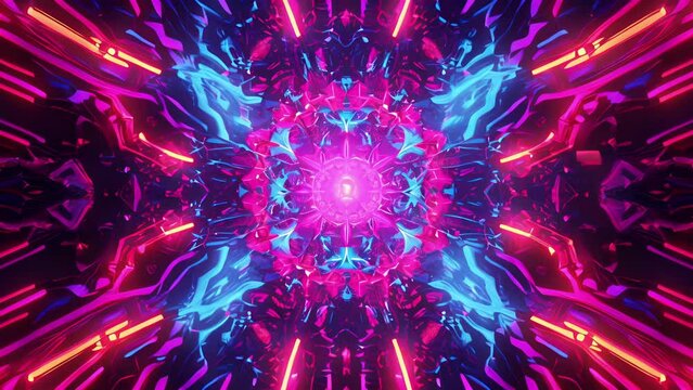 A neon kaleidoscope with energetic lines dancing in unison.