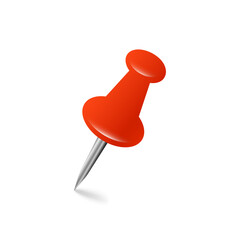 Orange pushpin isolated on white background. Front and top view. Close-up. Vector illustration