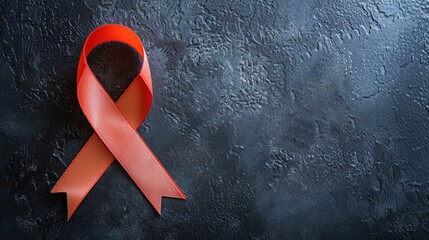 Red ribbon on black background. symbol of AIDS and HIV. Copy space for text. generative AI - obrazy, fototapety, plakaty