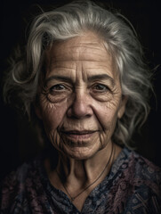 Older woman with white hair and wrinkles.