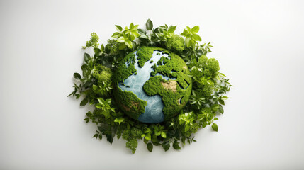 Sustainable world concept with green leaves and earth globe