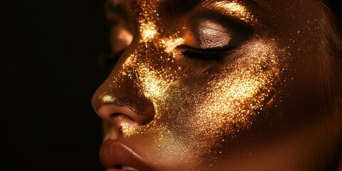 Woman With Gold Glitter on Her Face