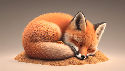Cute sleeping red fox cub, 3D illustration on isolated background.. Generative AI.