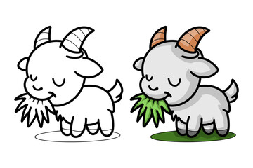 Obraz na płótnie Canvas learn to color lamb eating grass, coloring book, coloring pages for children.