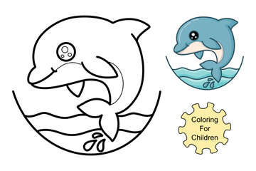 learn to color dolphins jumping, coloring book, coloring pages for children.