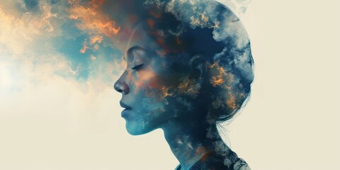 Womans Head With Clouds Emanating