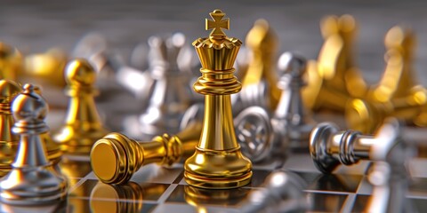 Chess Board With Gold and Silver Chess Pieces