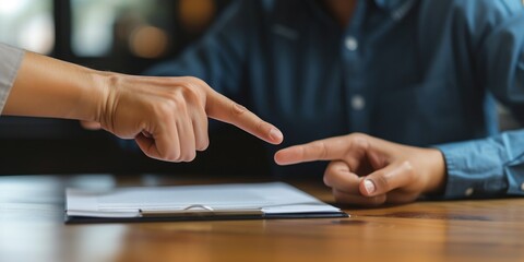 Two People Pointing at Something at a Table