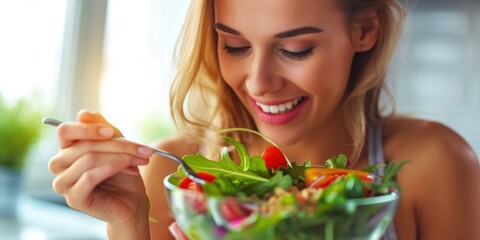 Woman Eating Salad With a Fork