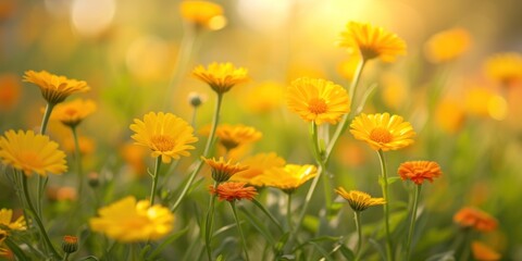 Fototapeta premium Vibrant Field of Yellow and Orange Flowers