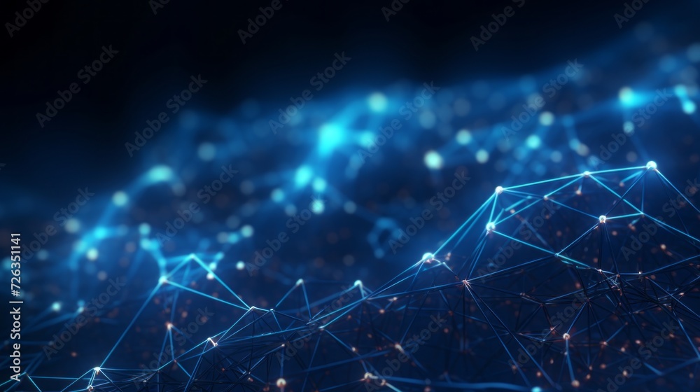 Poster blue futuristic space: 3d rendering abstract background with connected dots and lines