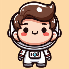 Cute astronaut happy smiling to you cartoon vector icon illustration. science techno chibi
