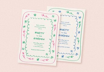 Garden Party Invitation with Hand Drawn Scribbled Illustrations