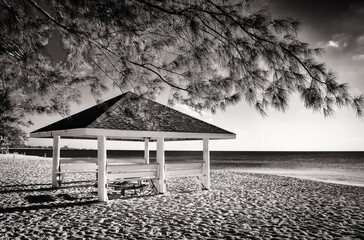 Wooden hut on Seven Mile Beach by the Caribbean Sea, Grand Cayman