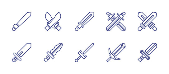 Sword line icon set. Editable stroke. Vector illustration. Containing sabre, sword, swords.
